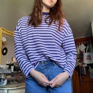 forever 21 purple, navy, and white striped long sleeve shirt
